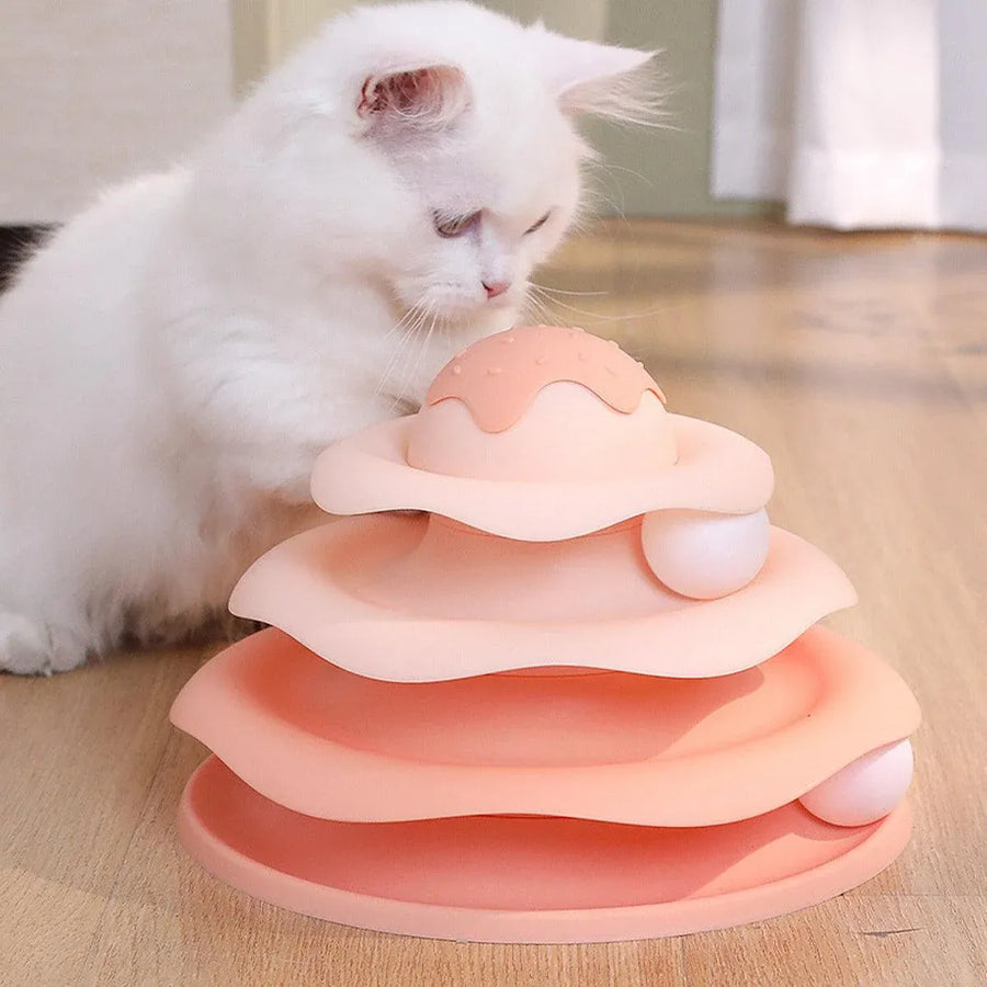 Funny Cat Toy Pet Toys Plastic Tower Interactive Track Ball Playing Game 3 Level - Blue