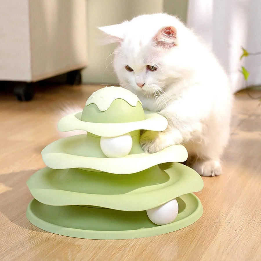 Funny Cat Toy Pet Toys Plastic Tower Interactive Track Ball Playing Game 3 Level - Green