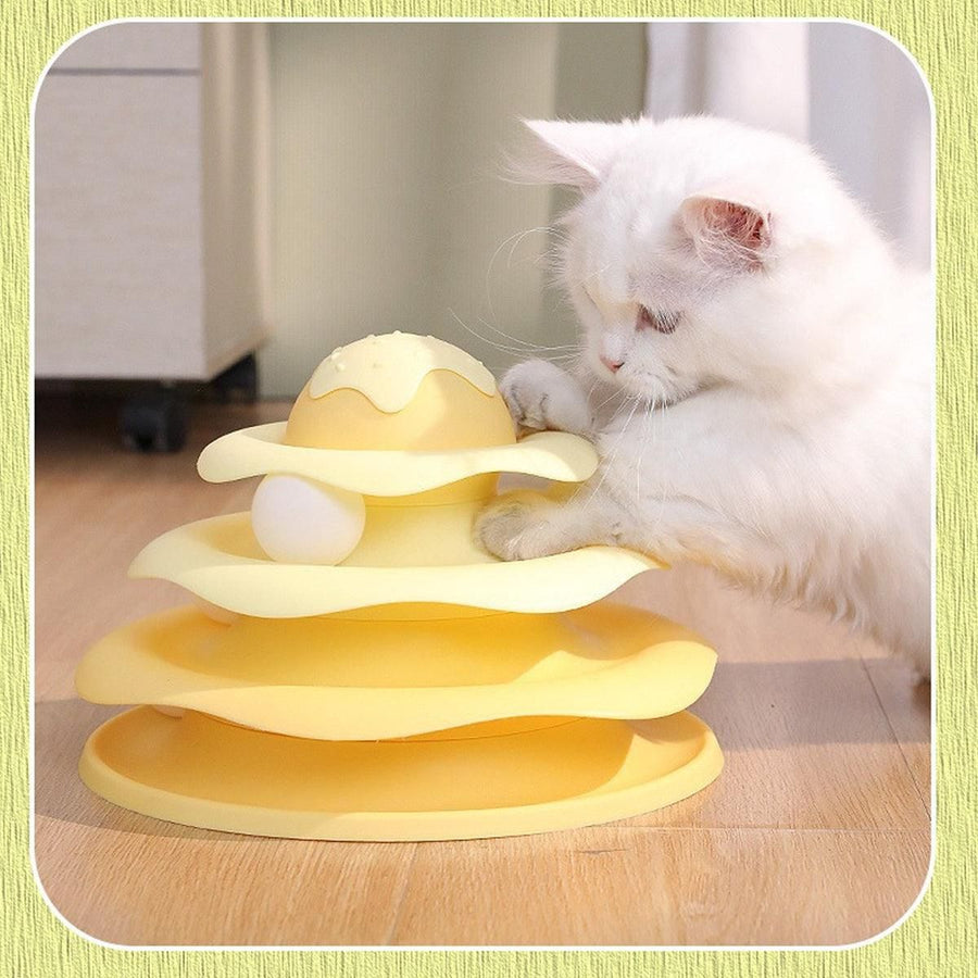 Funny Cat Toy Pet Toys Plastic Tower Interactive Track Ball Playing Game 3 Level - Green