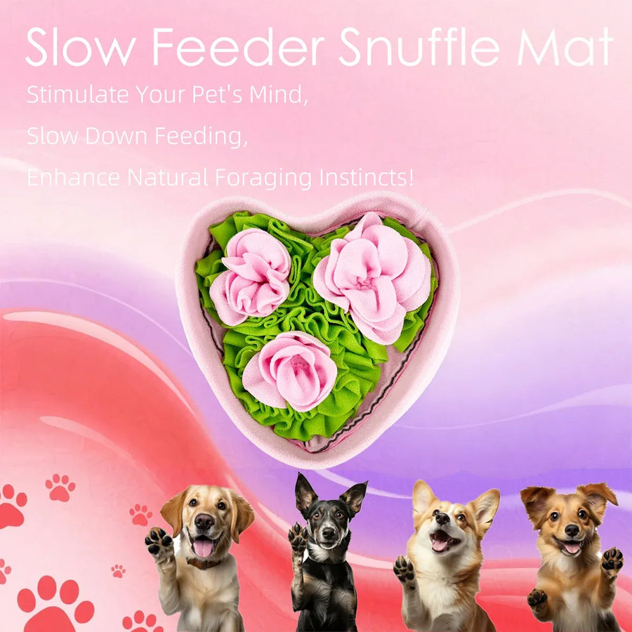 Dog Snuffle Mat Heart Shape Slow Feeder Puzzle Toy for Foraging Training