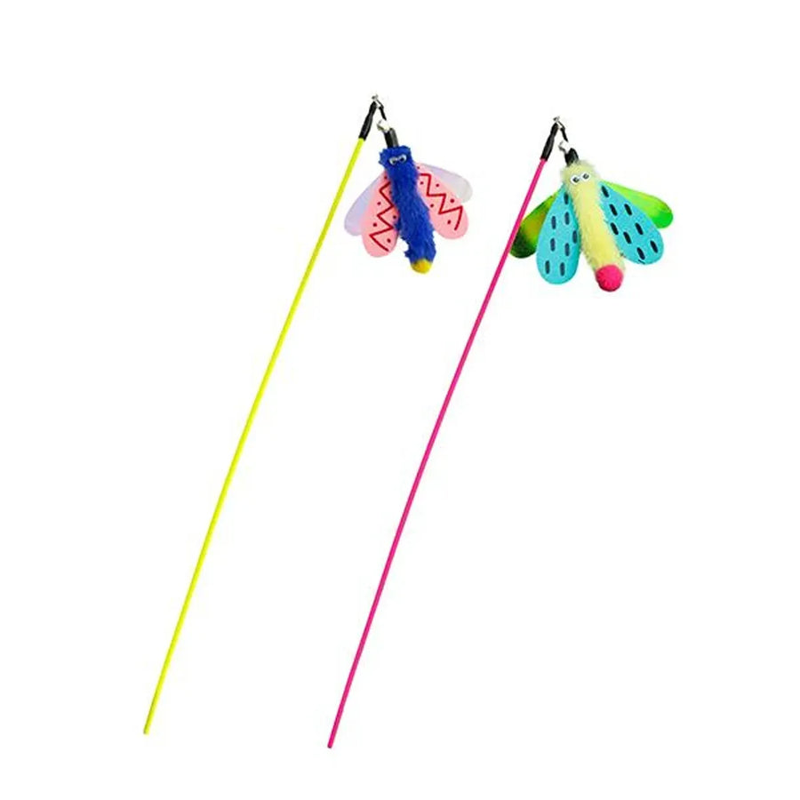 Insect Cat Teaser Wand 49cm Long Stick Toy with Bell for Interactive Play - Yellow