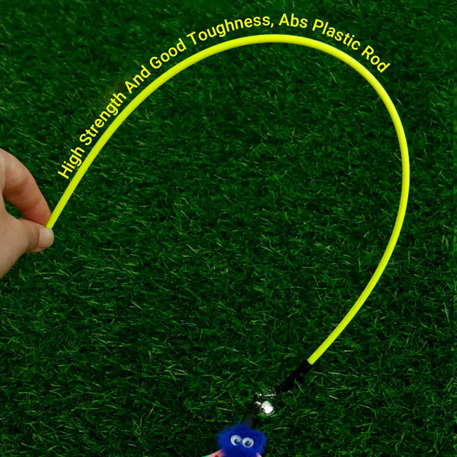 Insect Cat Teaser Wand 49cm Long Stick Toy with Bell for Interactive Play - Yellow