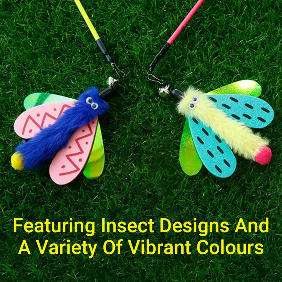 Insect Cat Teaser Wand 49cm Long Stick Toy with Bell for Interactive Play - Yellow