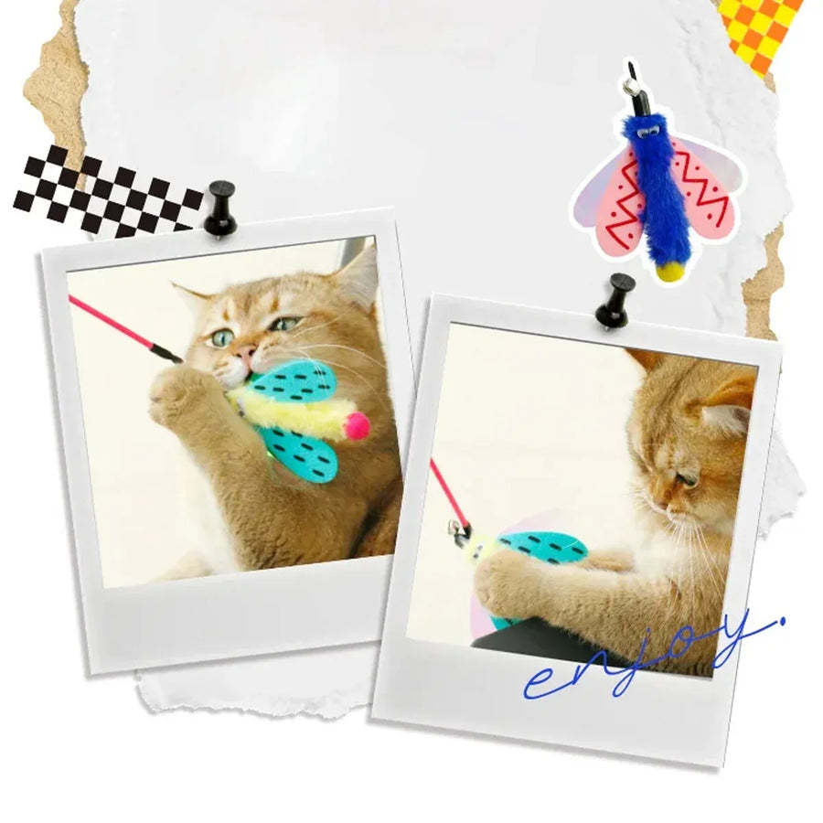 Insect Cat Teaser Wand 49cm Long Stick Toy with Bell for Interactive Play - Yellow