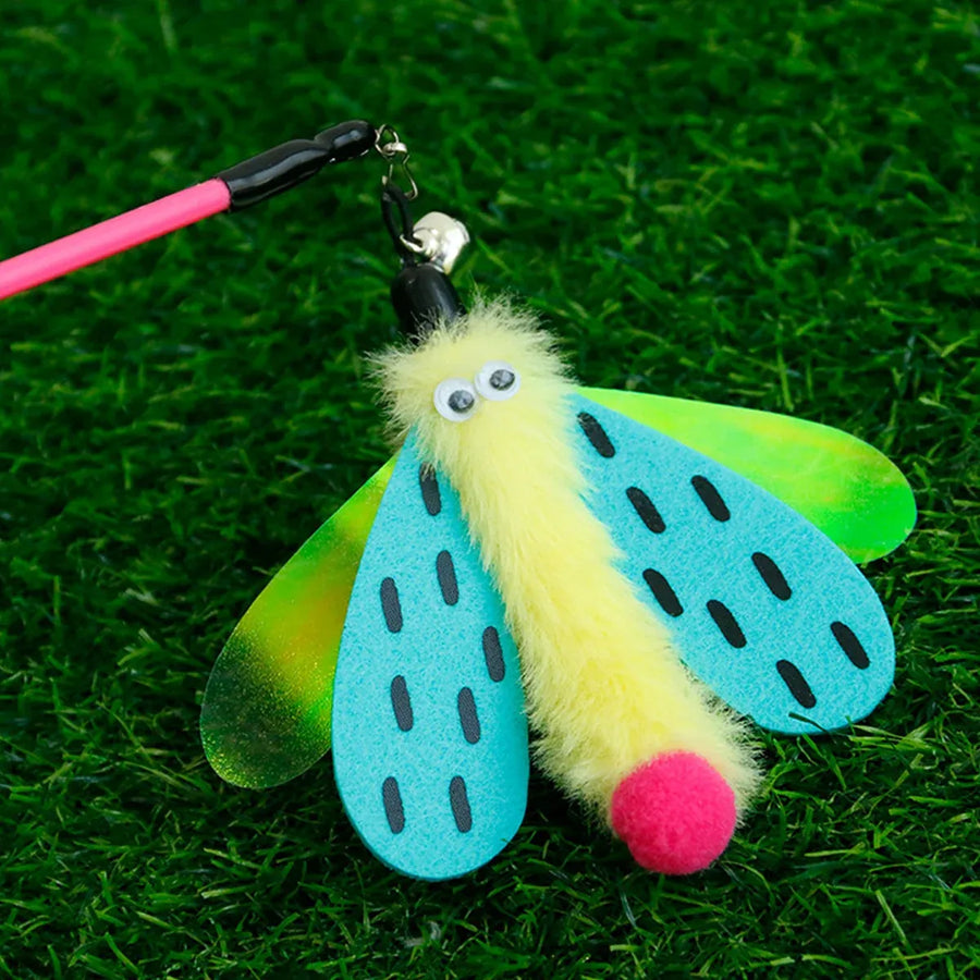 Insect Cat Teaser Wand 49cm Long Stick Toy with Bell for Interactive Play - Yellow