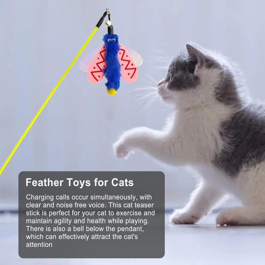 Insect Cat Teaser Wand 49cm Long Stick Toy with Bell for Interactive Play - Yellow