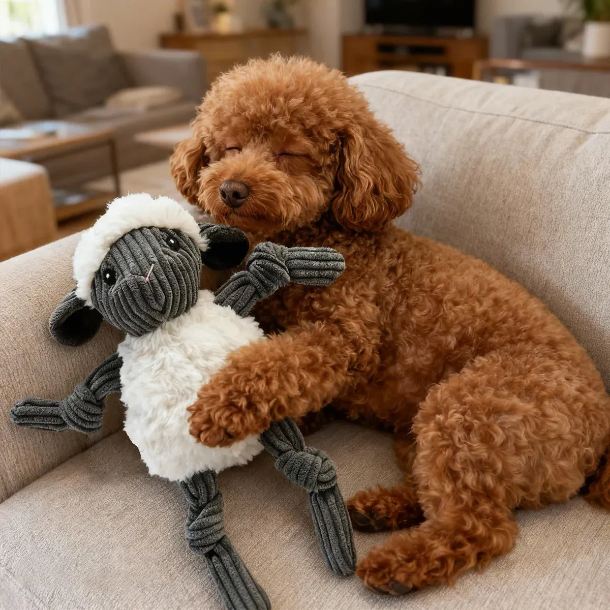 Lamb Shape Pet Chew Toy with Squeaker Soft for Dogs Puppies Play