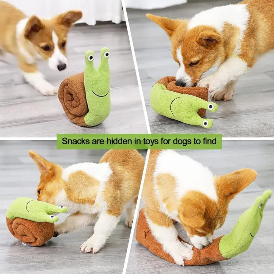 Interactive Pet Sniffing Plush Toy Snail Teething Food Hide Slow Feeder Dog Toy