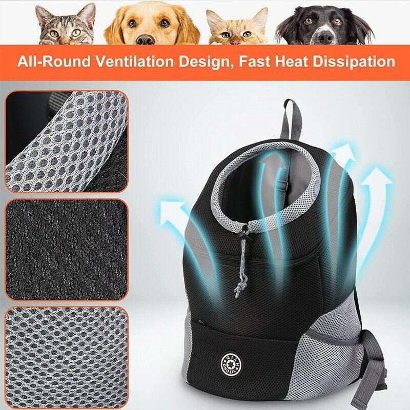 L Size Puppy Travel Mesh Pet Dog Carrier Backpack Front Travel Portable Shoulder Bag - Black