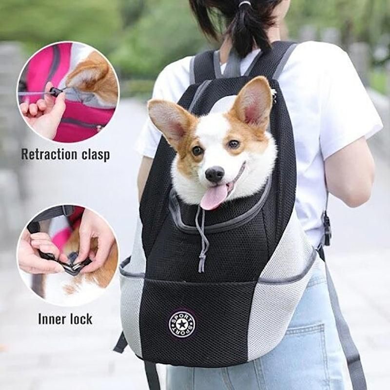 L Size Puppy Travel Mesh Pet Dog Carrier Backpack Front Travel Portable Shoulder Bag - Black