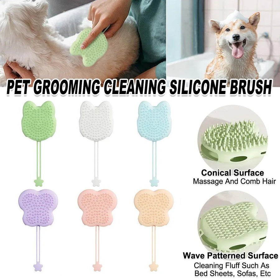 Double Hand Cat Bath Gloves Hair Removal Comb Grooming Floating Hair - Yellow