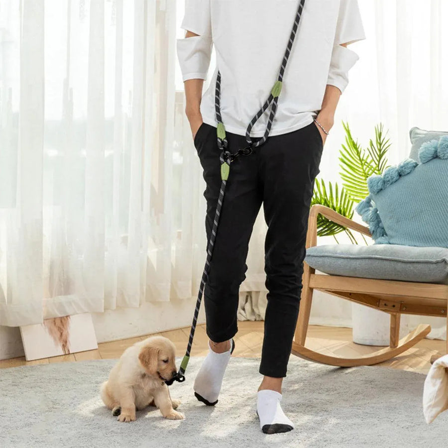 Adjustable Diagonal Dog Walking Leash Hands Free Crossbody Pet Lead Dogs - Colourful