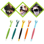 Three Sided Dog Toothbrush Pet Cat Teeth Cleaning Tool Oral Mouth Care Soft Bristle - Red+Blue