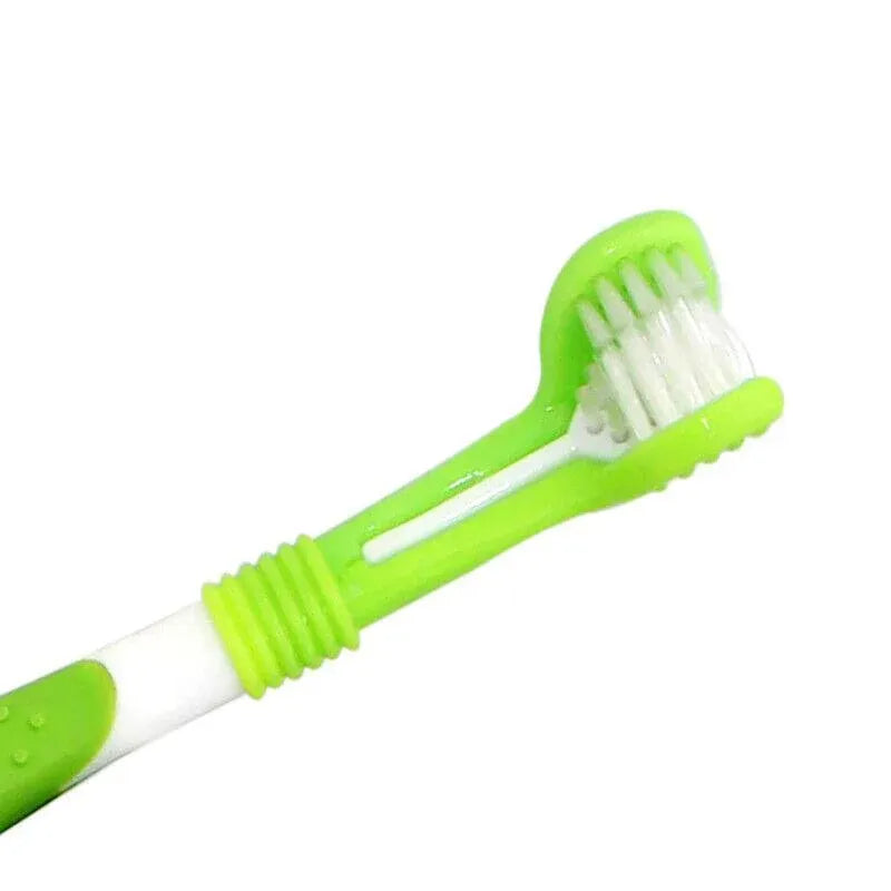 Three Sided Dog Toothbrush Pet Cat Teeth Cleaning Tool Oral Mouth Care Soft Bristle - Red+Blue