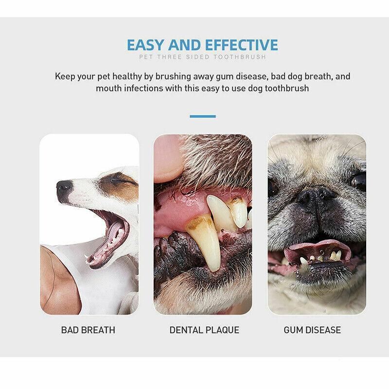 Three Sided Dog Toothbrush Pet Cat Teeth Cleaning Tool Oral Mouth Care Soft Bristle - Red+Blue