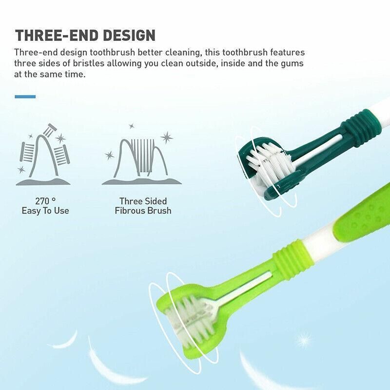 Three Sided Dog Toothbrush Pet Cat Teeth Cleaning Tool Oral Mouth Care Soft Bristle - Red+Blue