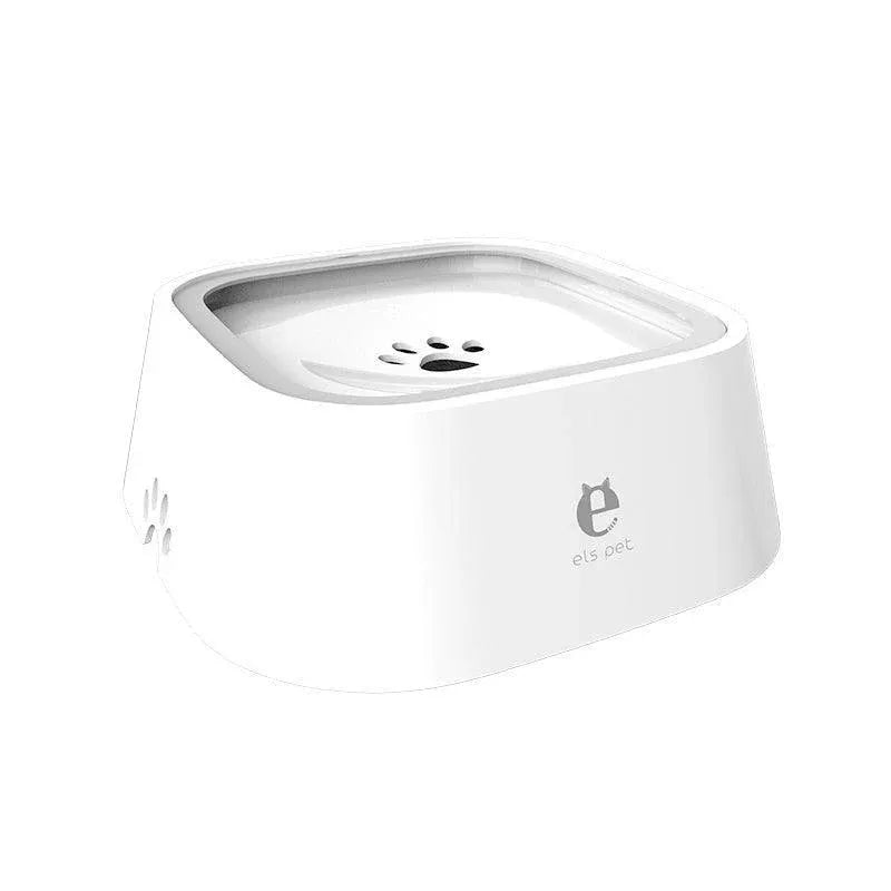 1.5L Pet Water Bowl No-Spill Design Slow Drinking Feeder with Non-Slip Base - White
