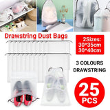 25PCS Portable Travel Shoe Bags Sport Storage Pouch Drawstring Dust Organizer - White-30*35cm
