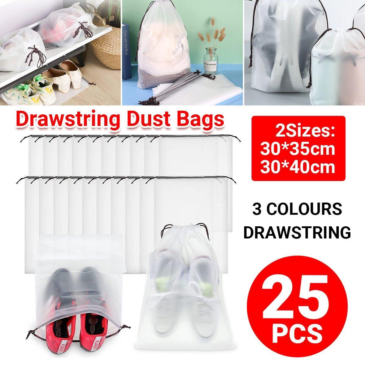 25PCS Portable Travel Shoe Bags Sport Storage Pouch Drawstring Dust Organizer - White-30*35cm