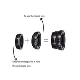Wide Angle Macro Fisheye Phone Camera Lens Kit For Iphone Samsung Black