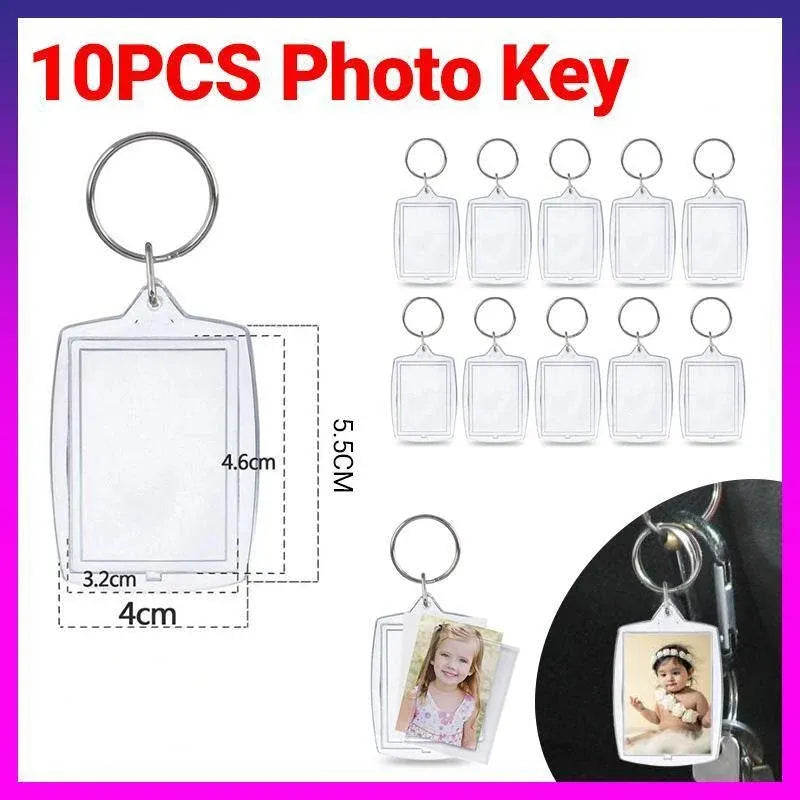 10PCS Clear Acrylic Photo Keyring - DIY Picture Frame Keychain Gifts