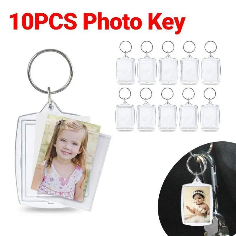 10PCS Clear Acrylic Photo Keyring - DIY Picture Frame Keychain Gifts