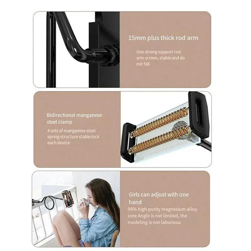 Adjustable Flexible Phone Tablet Holder with Clamp for Bed Desk Mount Use - Pink