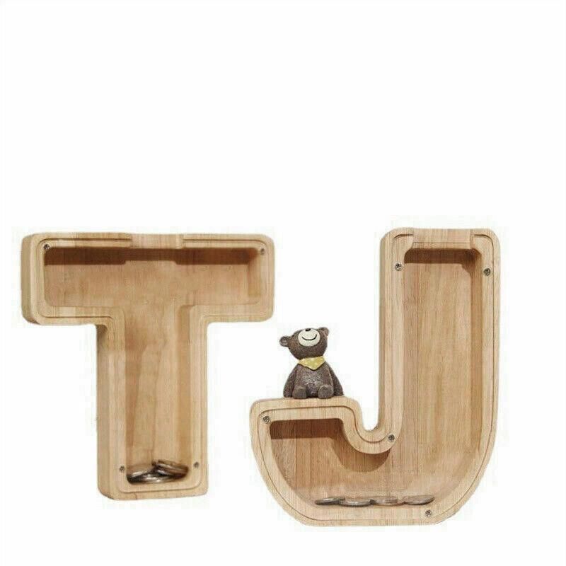 Wooden Piggy Bank Funny Letter or Guitar Coin Saving Money Box A–Z Gift Idea - X