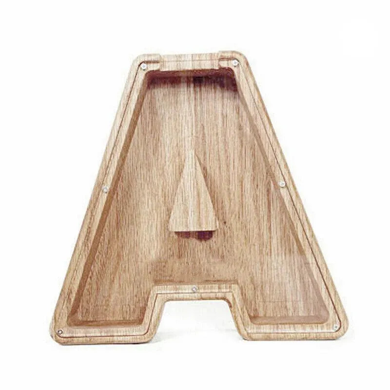 Wooden Piggy Bank Funny Letter or Guitar Coin Saving Money Box A–Z Gift Idea - A