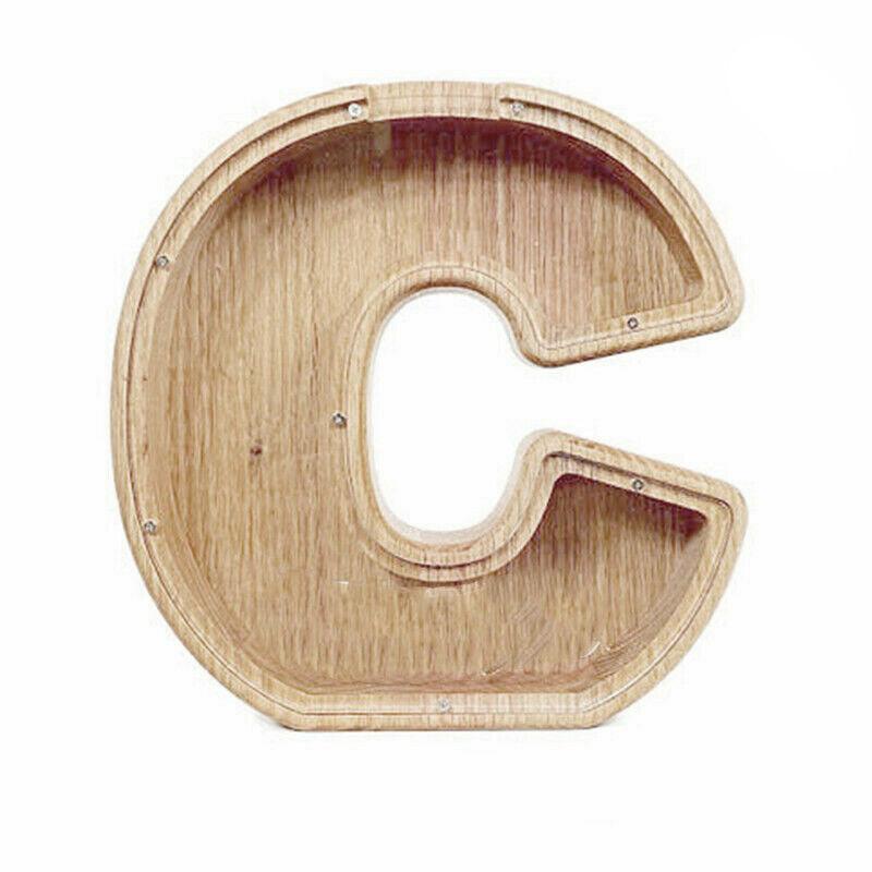 Wooden Piggy Bank Funny Letter or Guitar Coin Saving Money Box A–Z Gift Idea - I