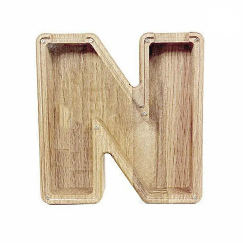 Wooden Piggy Bank Funny Letter or Guitar Coin Saving Money Box A–Z Gift Idea - N