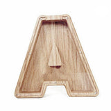 Wooden Piggy Bank Funny Letter or Guitar Coin Saving Money Box A–Z Gift Idea - S - Rear View