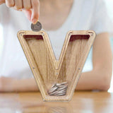 Wooden Piggy Bank Funny Letter or Guitar Coin Saving Money Box A–Z Gift Idea - U - Side View