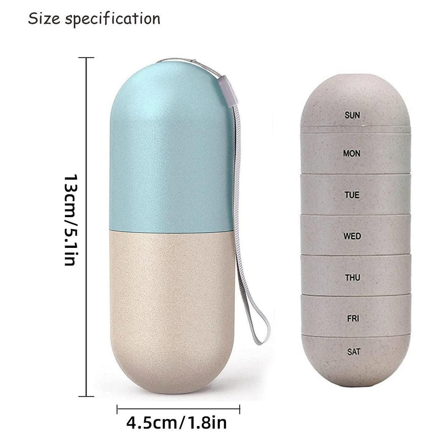 Sealed 7 Compartment Rotating Pill Box Weekly Travel Capsule Organizer Case