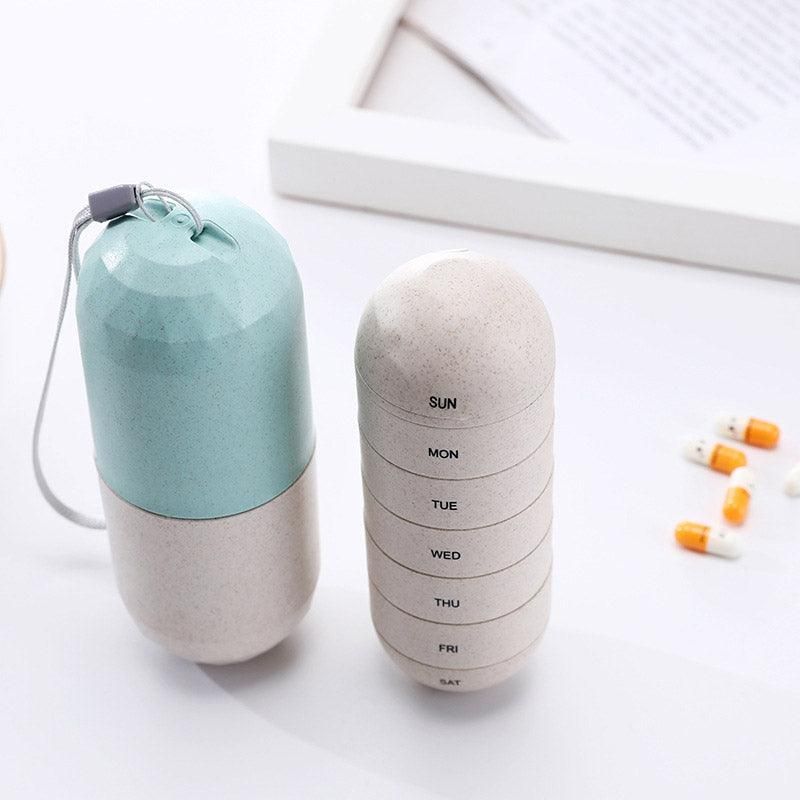 Sealed 7 Compartment Rotating Pill Box Weekly Travel Capsule Organizer Case