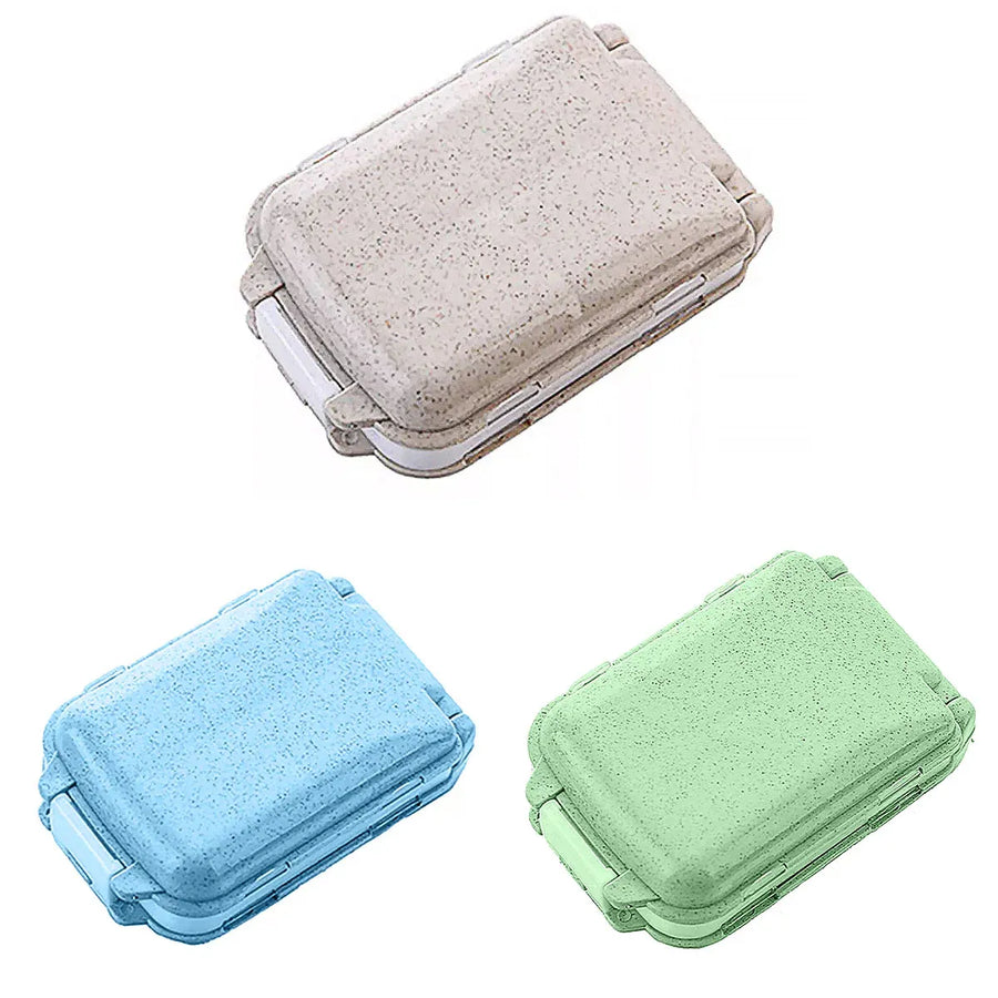 Three Layer Folding Medicine Box Portable 8 Cell Mini Pill Case Sealed Storage - Beige