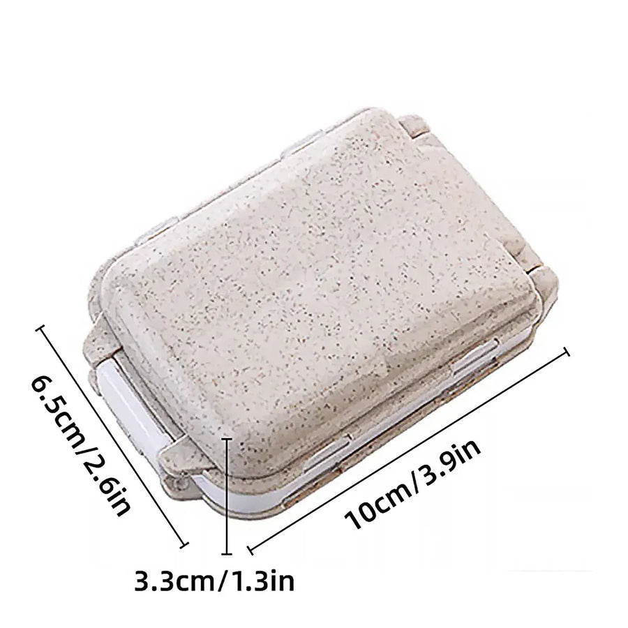 Three Layer Folding Medicine Box Portable 8 Cell Mini Pill Case Sealed Storage - Beige