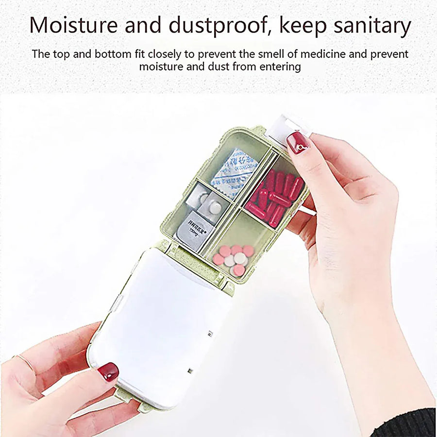 Three Layer Folding Medicine Box Portable 8 Cell Mini Pill Case Sealed Storage - Beige