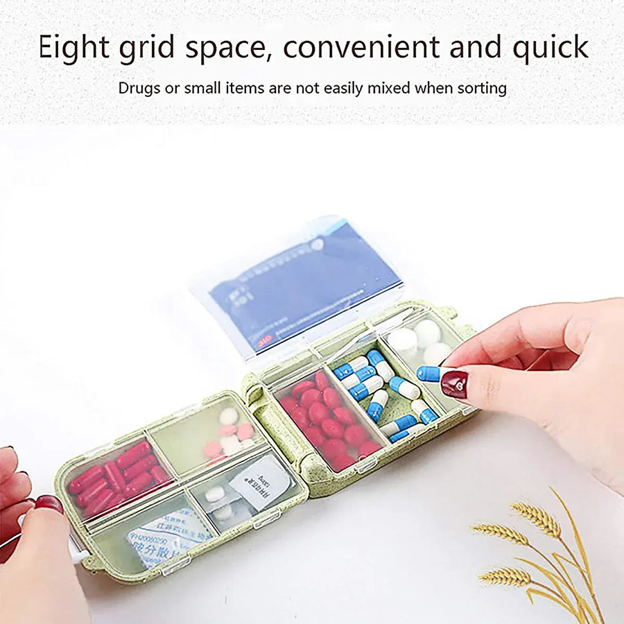 Three Layer Folding Medicine Box Portable 8 Cell Mini Pill Case Sealed Storage - Beige