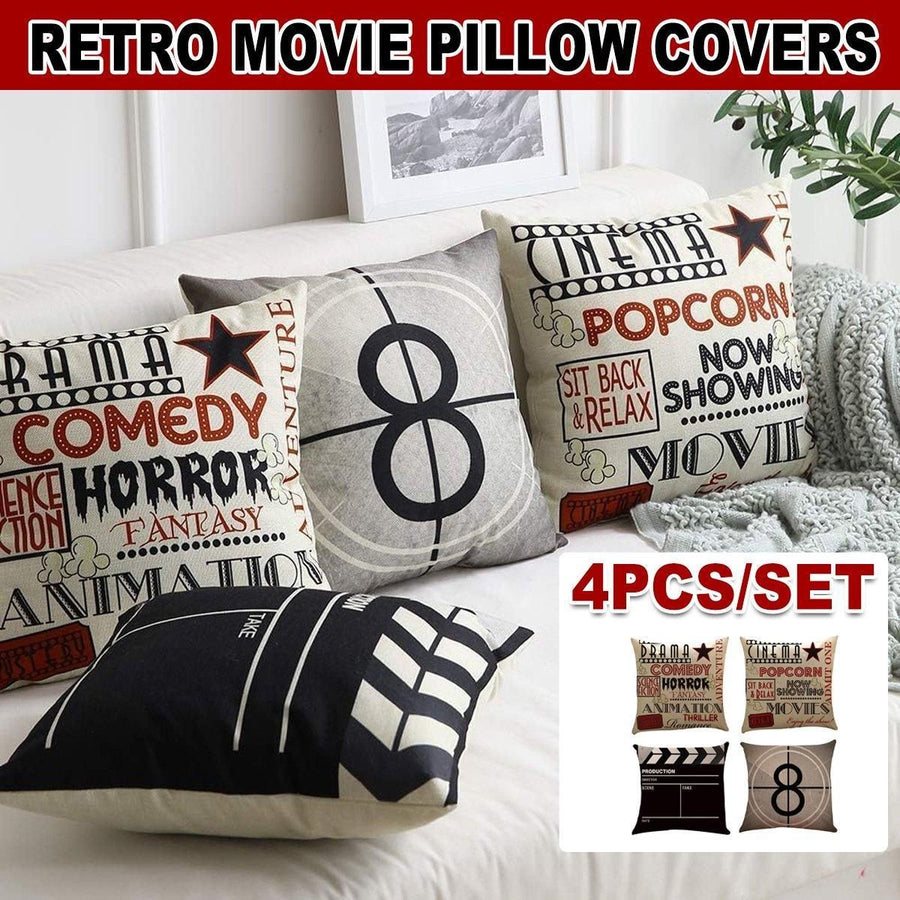 4-Piece 45 cm Retro Cinema Cushion Cover Set