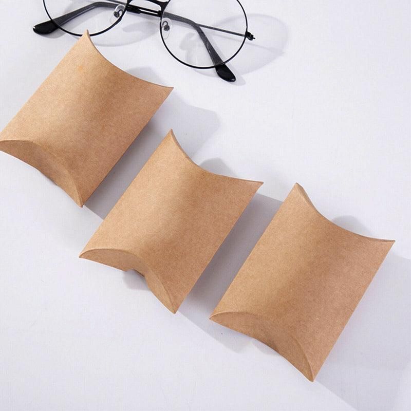 50pcs Kraft Paper Pillow Gift Boxes with Hemp Rope for Candy Favour Packaging - Brown