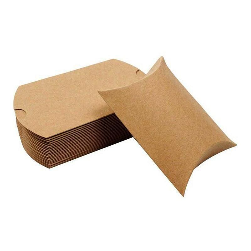 50pcs Kraft Paper Pillow Gift Boxes with Hemp Rope for Candy Favour Packaging - Brown