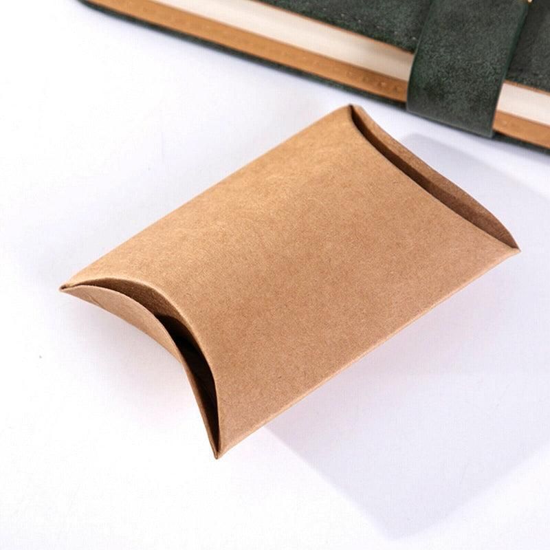 50pcs Kraft Paper Pillow Gift Boxes with Hemp Rope for Candy Favour Packaging - Brown