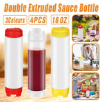 16oz Plastic Sauce Dispenser Bottles Large Capacity Double-ended Squeeze Bottles - Red
