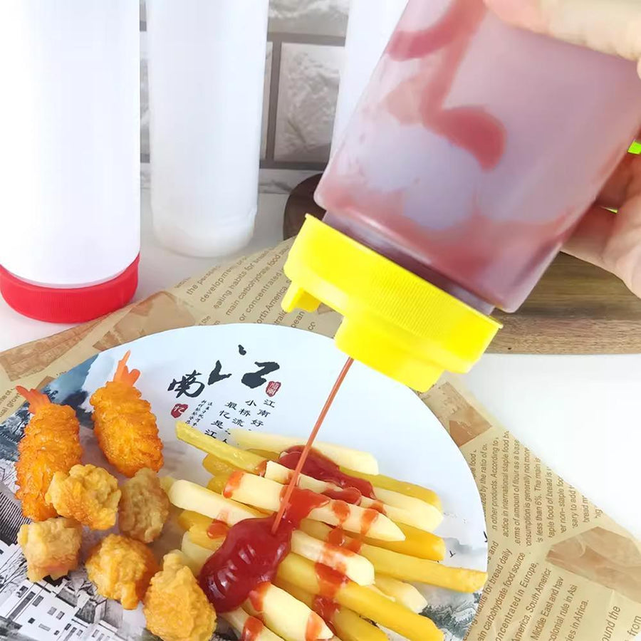 16oz Plastic Sauce Dispenser Bottles Large Capacity Double-ended Squeeze Bottles - Red