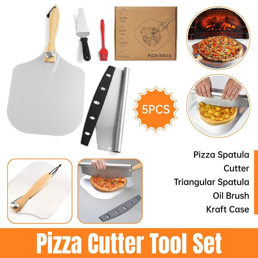 Aluminum Pizza Shovel 12Inch Pizza Transfer Tool with Pizza Cutter and Wheel Set