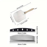 Aluminum Pizza Shovel 12Inch Pizza Transfer Tool with Pizza Cutter and Wheel Set - Top-Down View