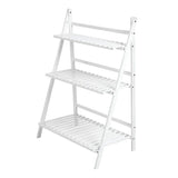 Balcony Plant Stand 3-Layer Wooden Flower Pot Corner Stand White Log Foldable - White