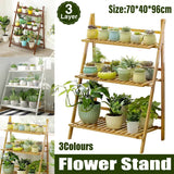 Balcony Plant Stand 3-Layer Wooden Flower Pot Corner Stand White Log Foldable - White - Front View