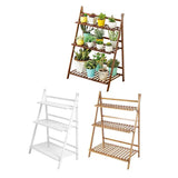 Balcony Plant Stand 3-Layer Wooden Flower Pot Corner Stand White Log Foldable - White - Side View